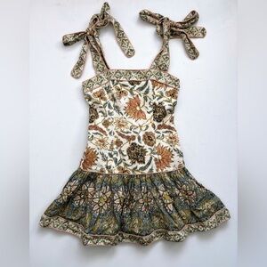 ZIMMERMANN EDIE TIE STRAP MINI DRESS CREAM PAISLEY SZ 1 US 6